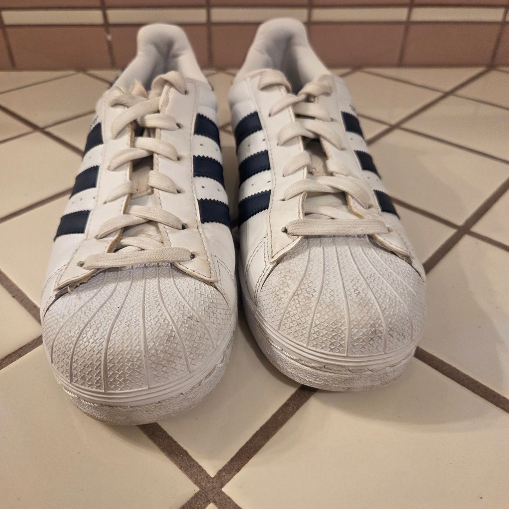 Adidas Superstar White Navy Floral Paisley Heel Sneakers S80481 Womens 7.5 - Picture 2 of 6